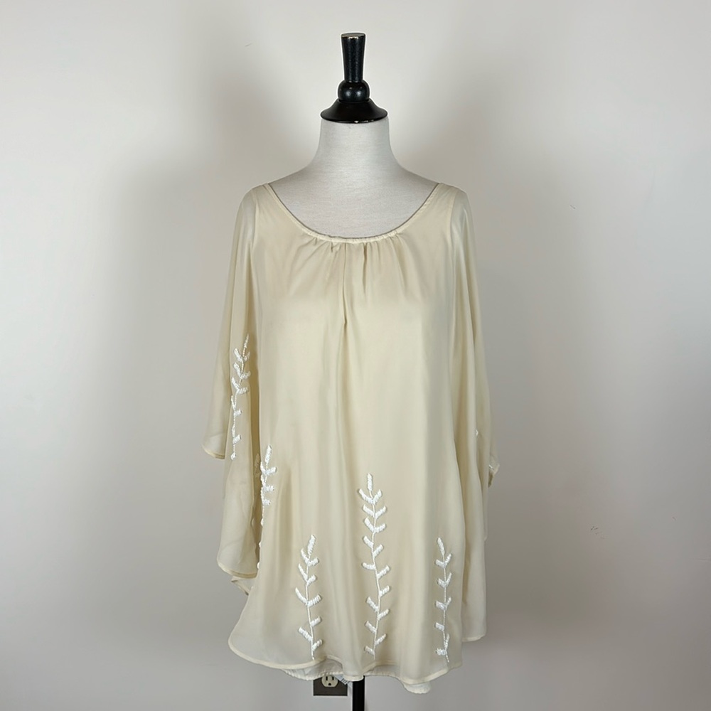 Free People beaded layered cream cape dress, M